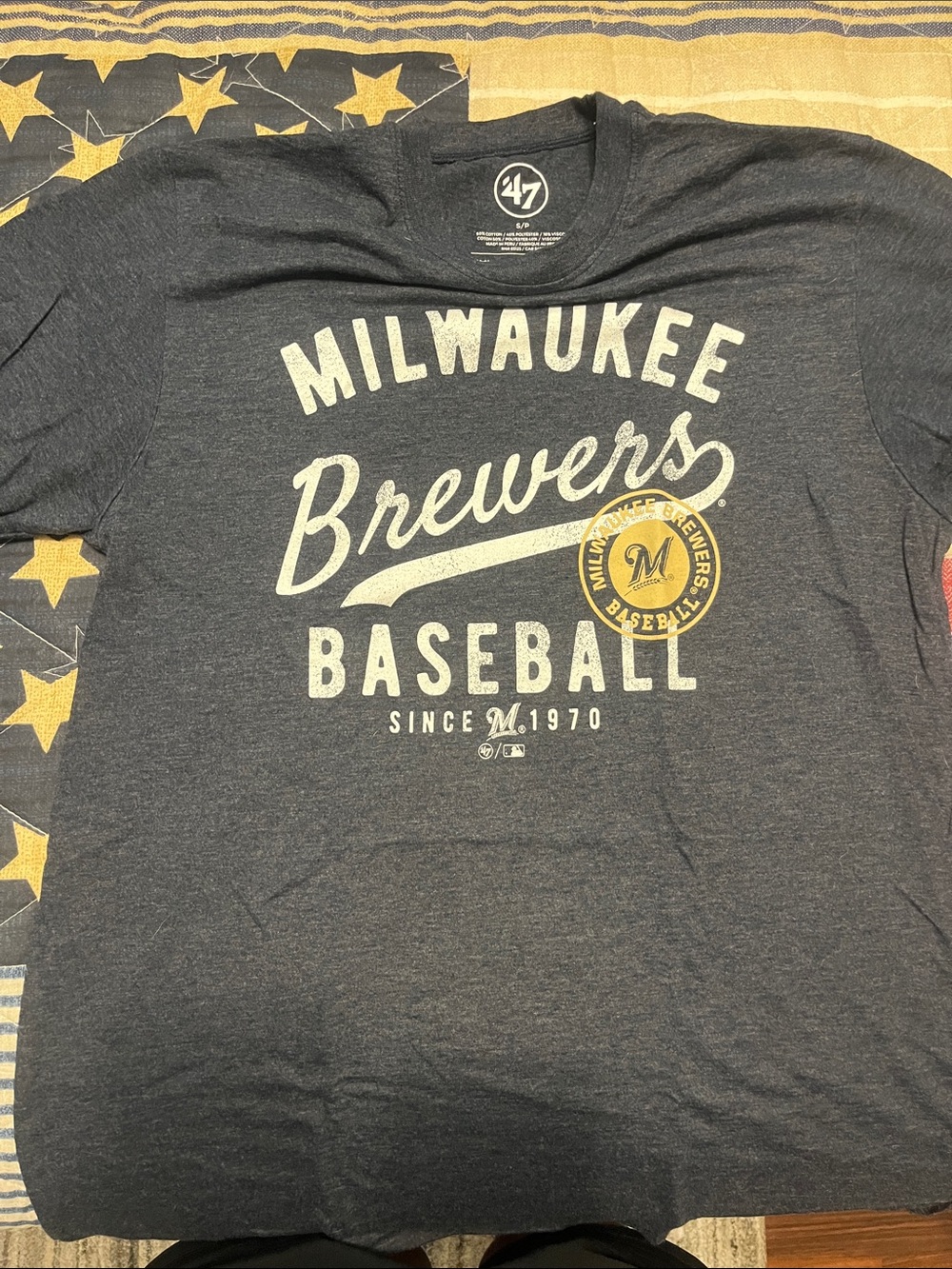 '47 Milwaukee Brewers Navy Graphic Tee with Cream Print